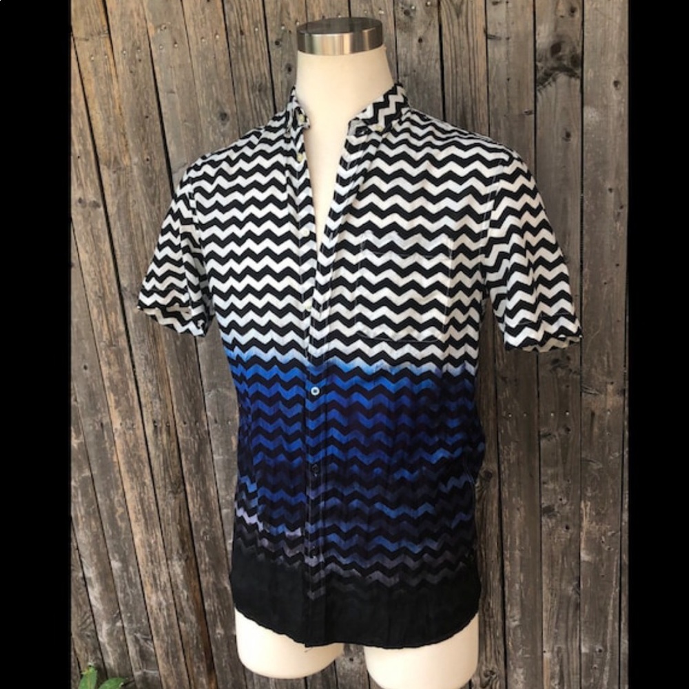 Zig-zig print hand dip dyed shirt MED H&M